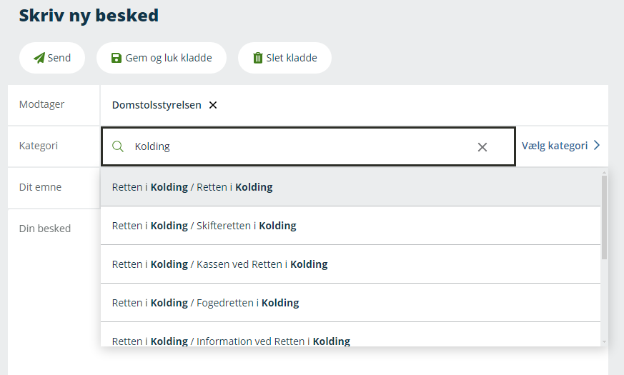 Skriv ny besked til retten via Digital Post