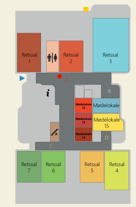 Plantegning af retsbygningens stueetage