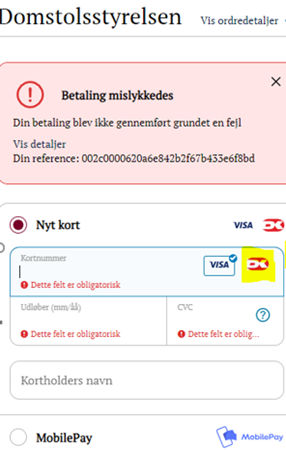 Betaling mislykkedes